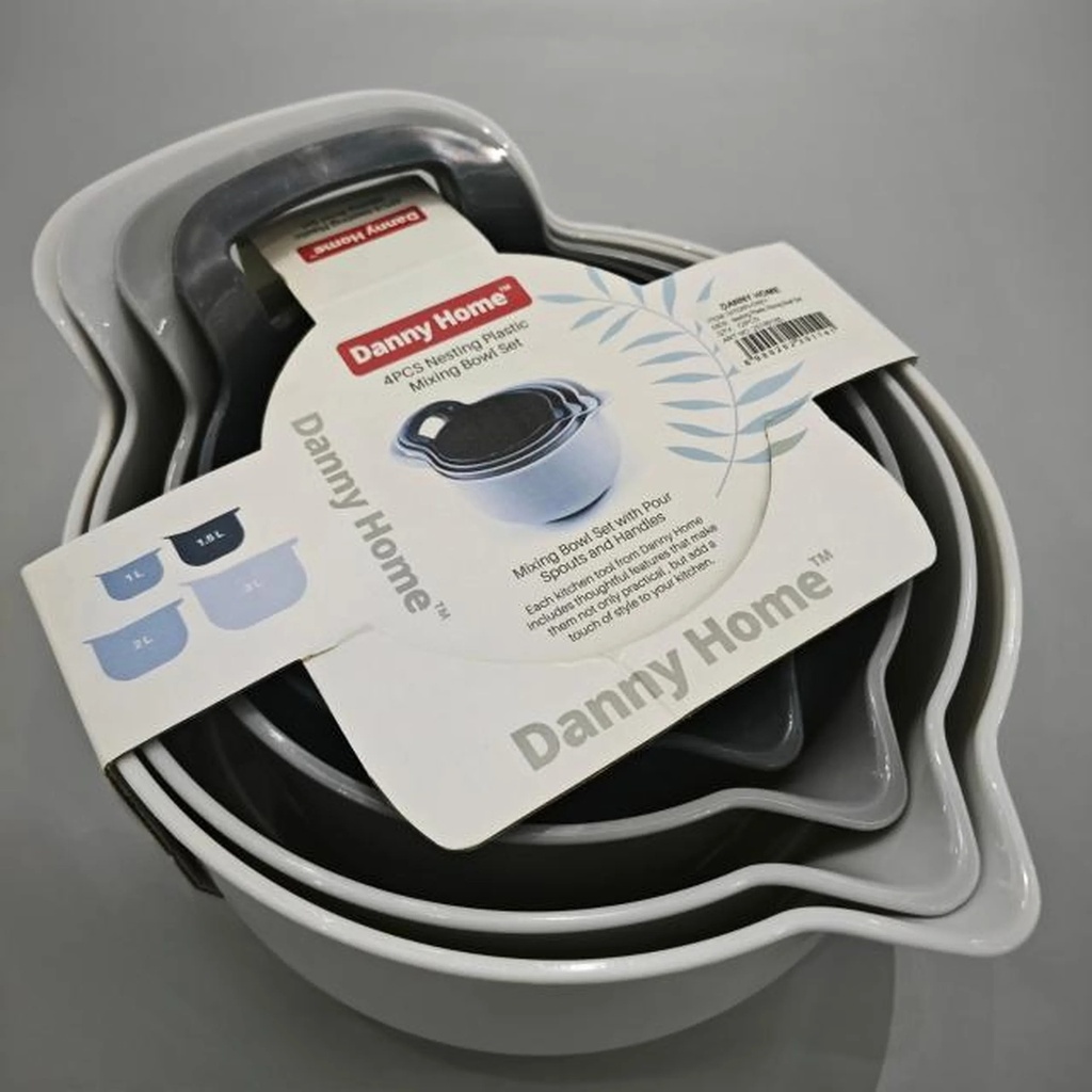 SET 4 BOWLS DANNY HOME MEZCLADORES 1L/1.5L/2L/3L DH3283-GREY